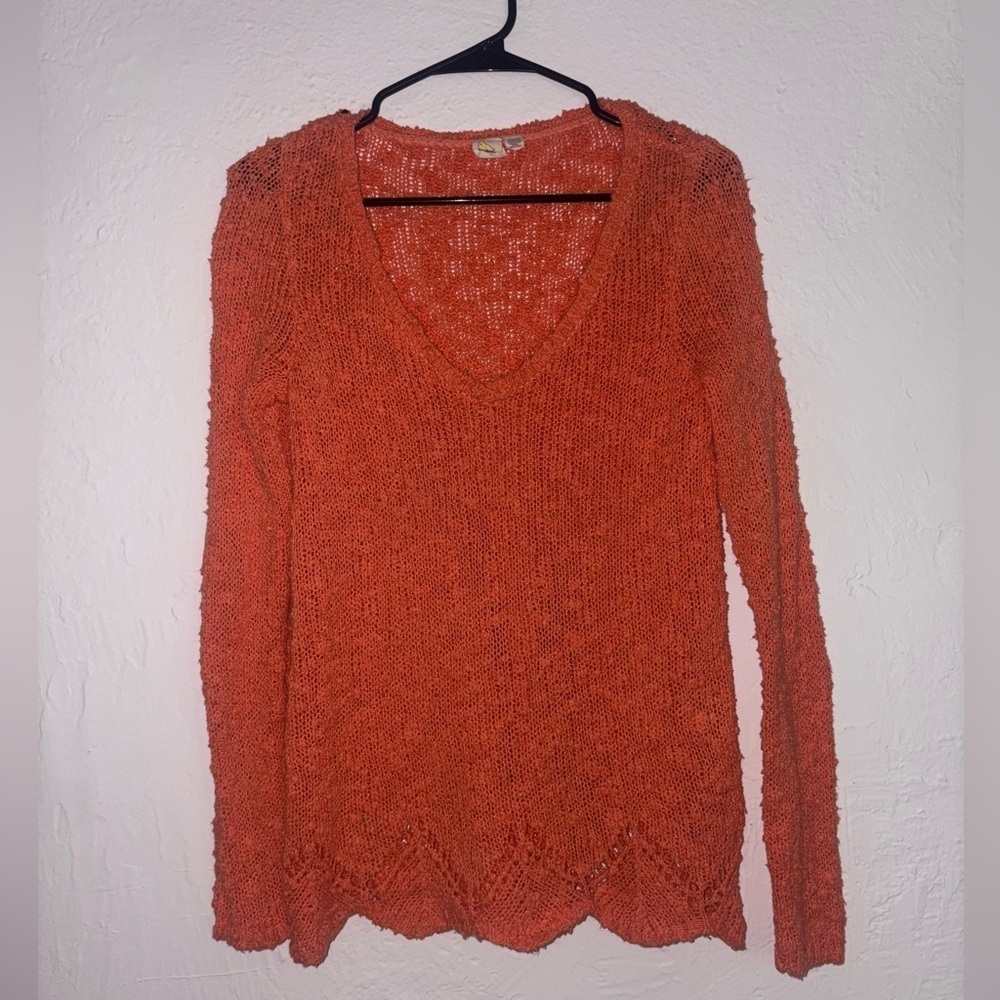 [Anthropologie] Yellow Bird Sparrow Coral Knit Scalloped Edged Sweater Size XS - Picture 2 of 6